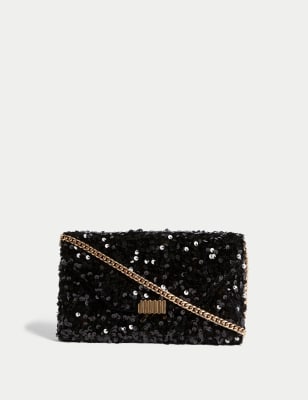 Sequin Chain Clutch Strap Bag