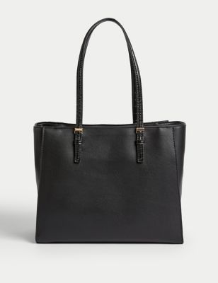 M&S Womens Faux Leather Tote Bag - Black, Black
