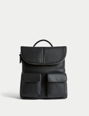 M&S Womens Faux Leather Backpack - Black, Black