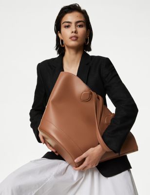 M&S Womens Faux Leather Tote Bag - Tan, Tan,Black