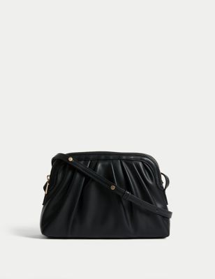 Faux Leather Ruched Cross Body Bag - AU