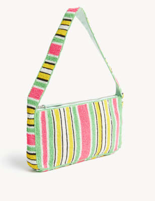 

Womens M&S Collection Gestreifte Unterarm-Schultertasche mit Perlen - Mehrfarbig, Mehrfarbig