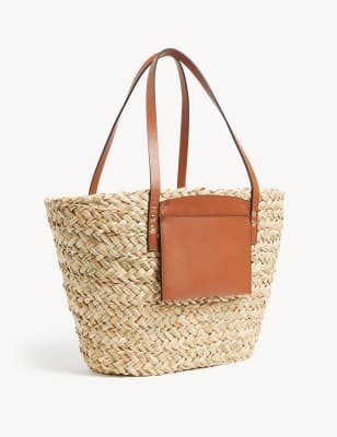 Straw Drawstring Tote Bag