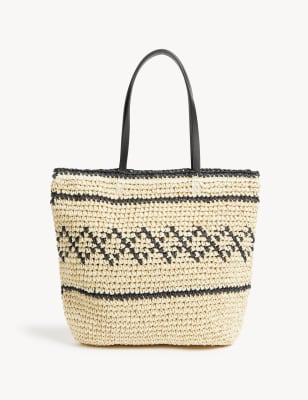 Straw tote with online zipper