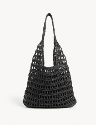 

Womens M&S Collection Straw Drawstring Tote Bag - Black, Black