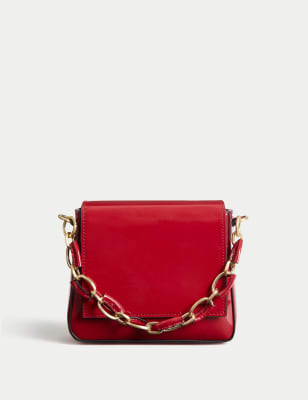 

Womens M&S Collection Patent Finish Chain Strap Cross Body Bag - Red, Red