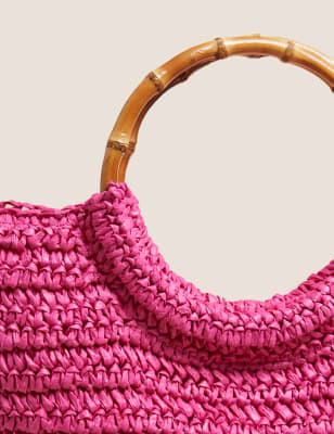 

Womens M&S Collection Tragetasche aus Stroh mit Bambusgriff - Fuchsia, Fuchsia