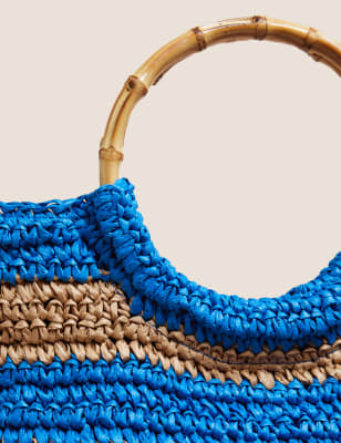 

Womens M&S Collection Tragetasche aus Stroh mit Bambusgriff - Königsblau, Königsblau