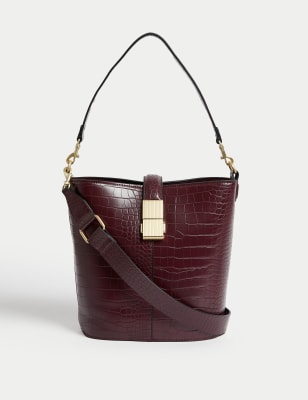 

Womens M&S Collection Faux Leather Croc Effect Bucket Bag - Burgundy, Burgundy