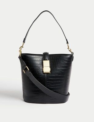 Marks & Spencer Croc Effect Tote Bag Faux leather (FEMALE, BLACK)