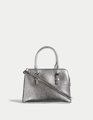 

Womens M&S Collection Faux Leather Grab Bag - Silver, Silver