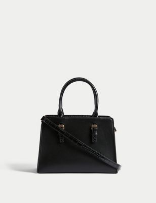 M&S Womens Faux Leather Grab Bag - Black, Black,Latte