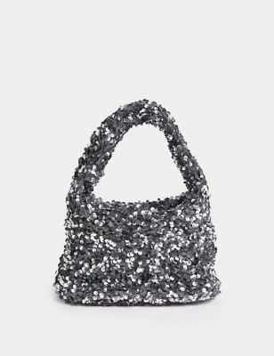 

Womens M&S Collection Sequin Grab Bag - Silver, Silver