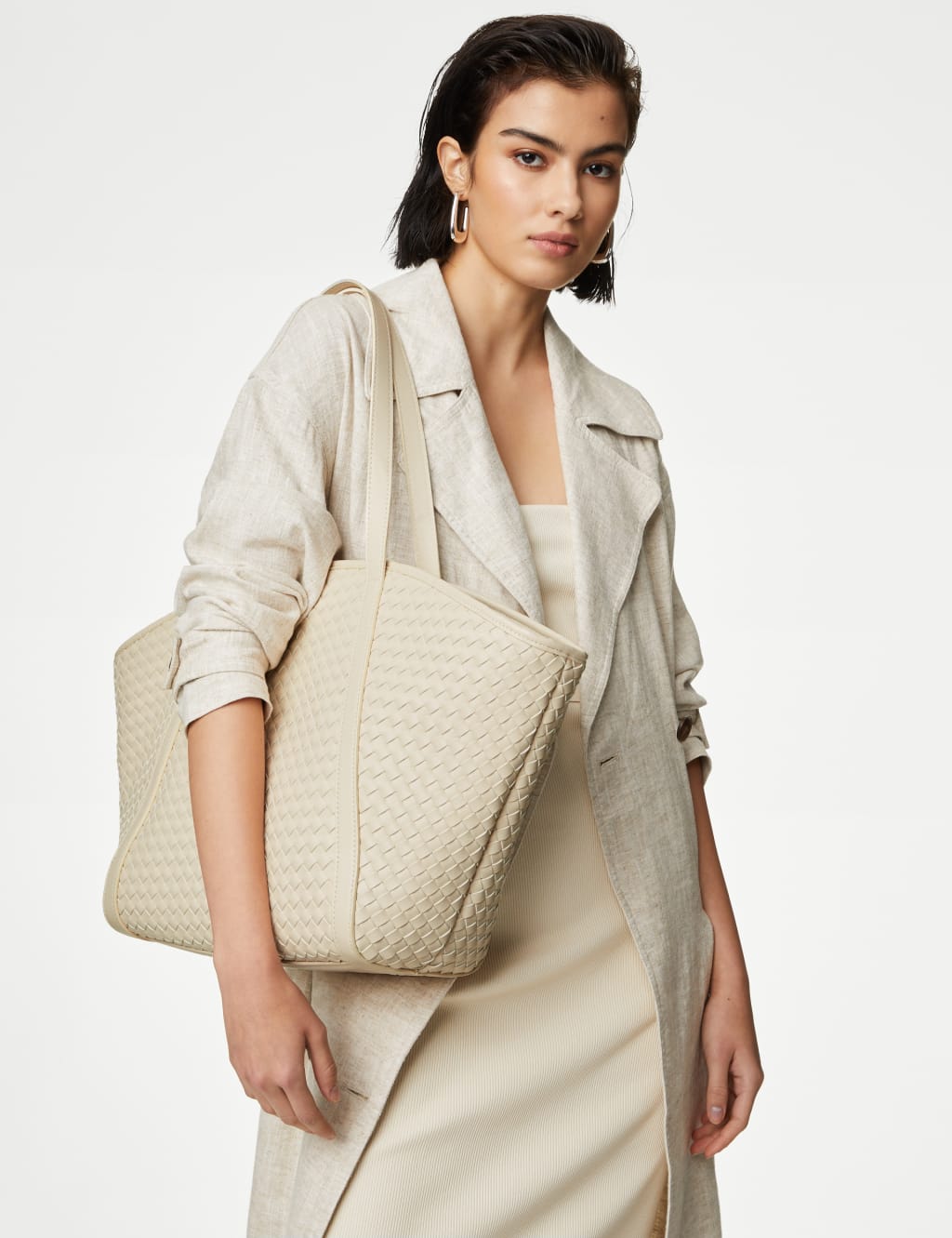 Faux Leather Woven Tote Shopper