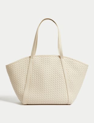 Faux Leather Woven Tote Shopper