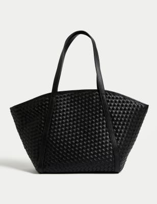 

Womens M&S Collection Faux Leather Woven Tote Shopper - Black, Black