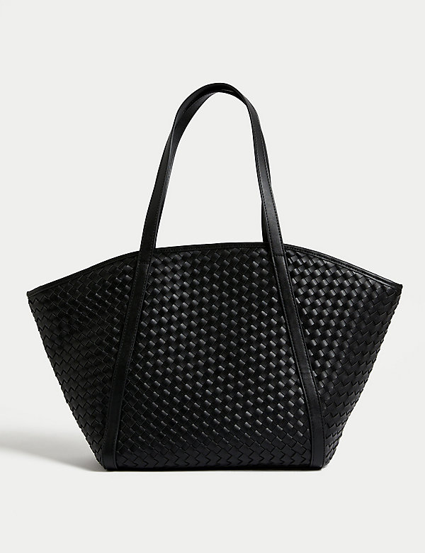 Faux Leather Woven Tote Shopper - AT