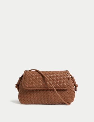 Faux Leather Woven Cross Body Bag