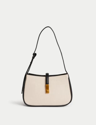 M&S Women's Lock Detail Shoulder Bag - Black Mix, Black Mix,Black,Buttermilk