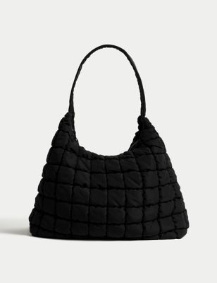 M&S Womens Nylon Quilted Shoulder Bag - Black, Black,Pink