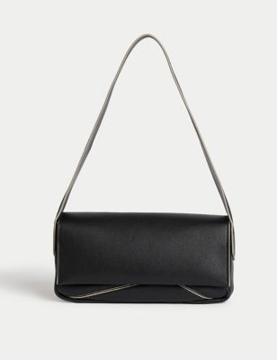 M&S Women's Faux Leather Shoulder Bag - Black, Black,Cream