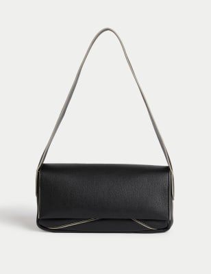 M&S Women's Faux Leather Shoulder Bag - Black, Black,Cream