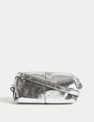 

Womens M&S Collection Faux Leather Metallic Cross Body Bag - Silver, Silver