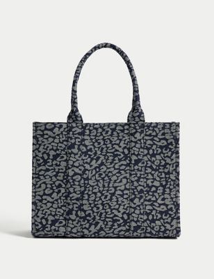 M&S Womens Canvas Structured Tote Bag - Navy Mix, Navy Mix,Natural,Black Mix