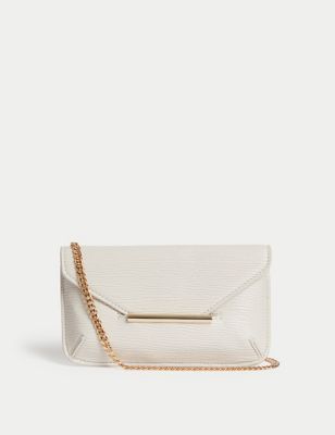 Faux Leather Chain Strap Clutch Bag - NL