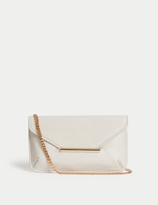 Faux Leather Chain Strap Clutch Bag - LU