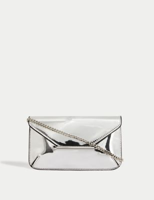 

Womens M&S Collection Faux Leather Chain Strap Clutch Bag - Silver, Silver