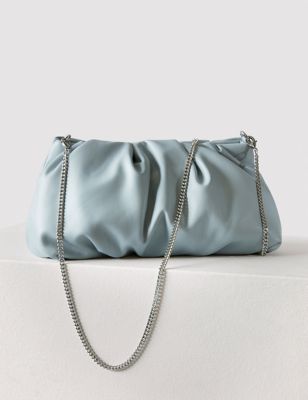 M&S Women's Faux Leather Ruched Clutch Bag - Blue, Blue,Porcelain