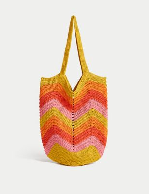 M&S Womens Crochet Striped Shoulder Bag - Multi, Multi