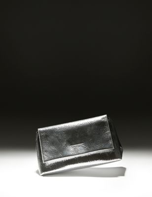 M&S Womens Metallic Clutch Bag - Silver, Silver