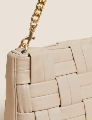 

Womens M&S Collection Unterarmtasche aus Leder mit Flechtstruktur und Kette - Porzellan, Porzellan