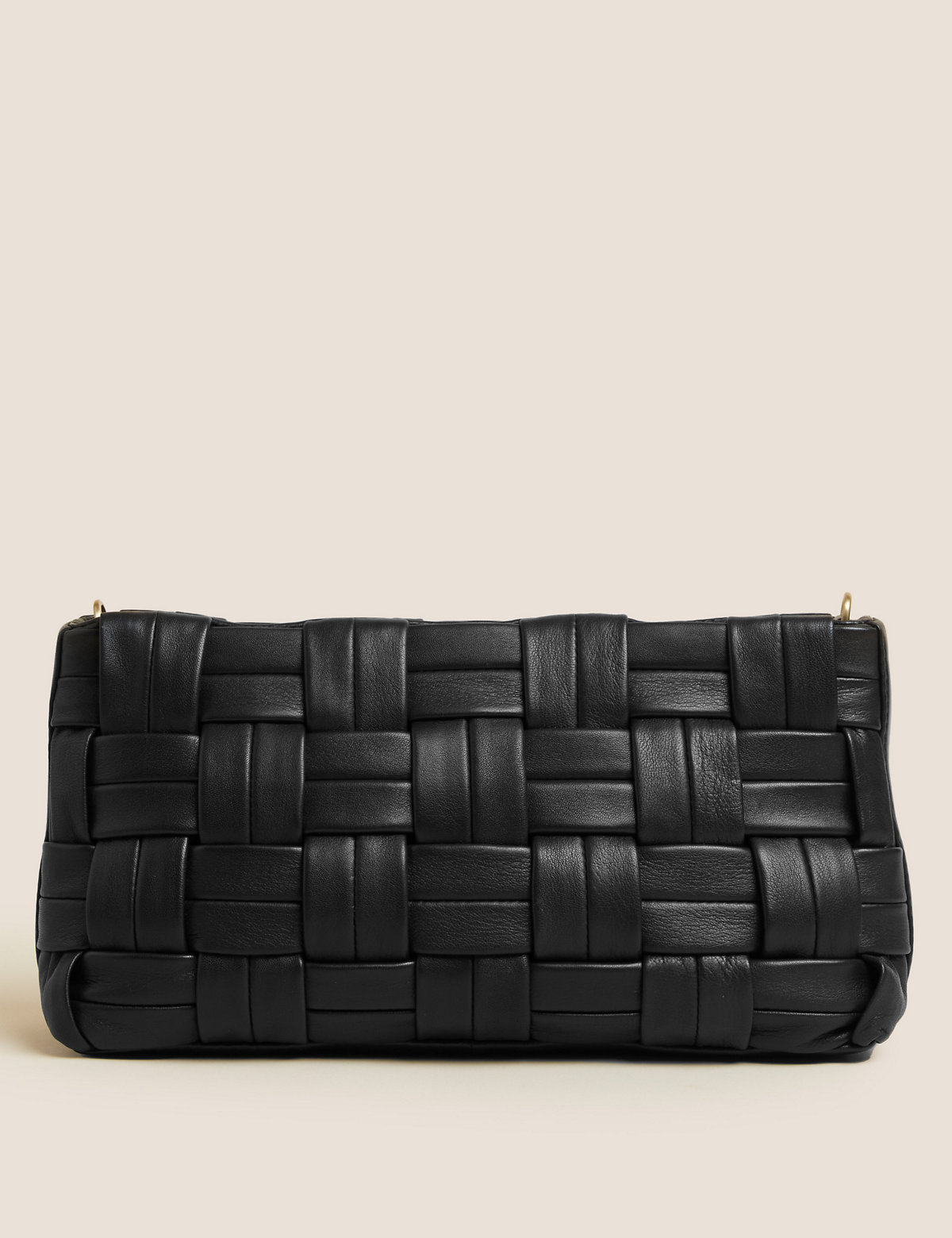 Leather Woven Chain Strap Clutch Bag