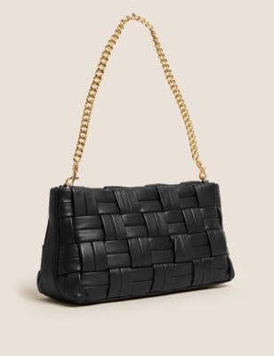 Black leather handbag with best sale chain strap