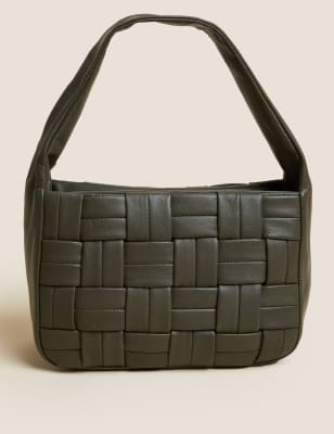 Leather Woven Shoulder Bag, M&S Collection