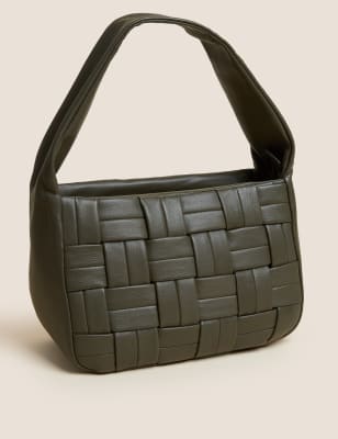 WOVEN LEATHER TOTE BAG - Black