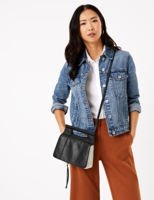 Leren crossbody-tas met 3 vakken