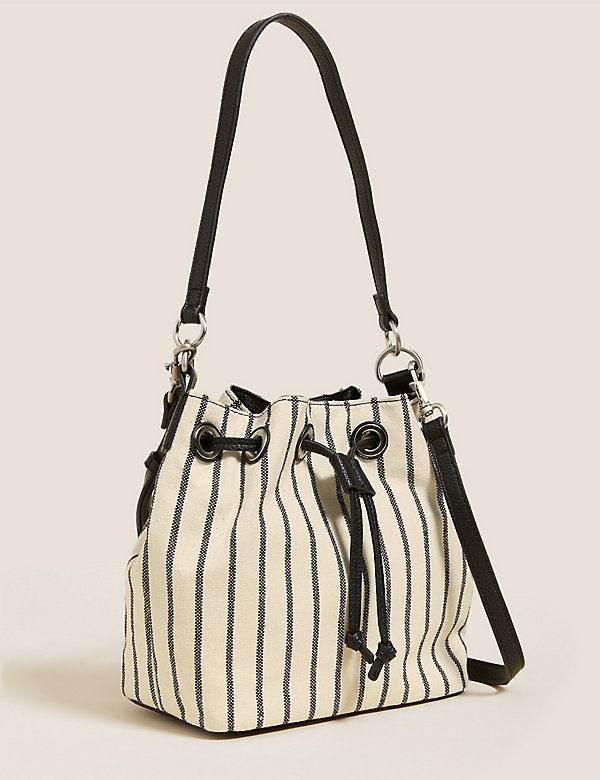 Canvas Striped Duffle Cross Body Bag - AT