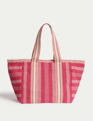 Striped tote bag with on sale zipper