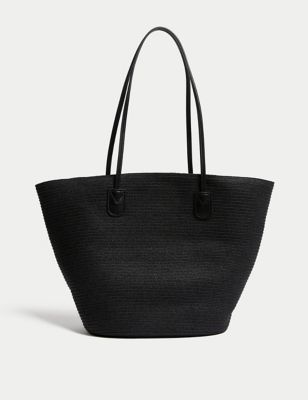 

Womens M&S Collection Straw Striped Tote Bag - Black, Black