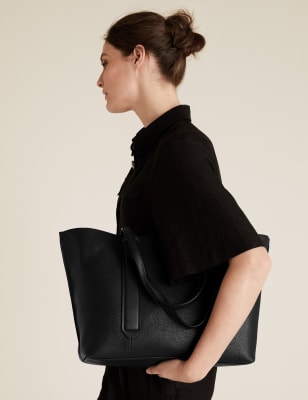  Sac fourre-tout en cuir - Noir