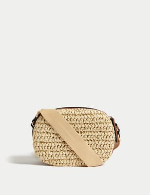 M&S Women's Straw Camera Cross Body Bag - Natural, Natural