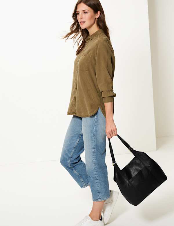 Leather 3 Compartment Hobo Bag