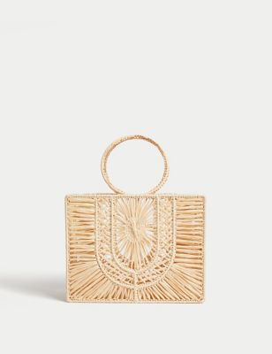 M&S Womens Straw Top Handle Structured Bag - Natural, Natural