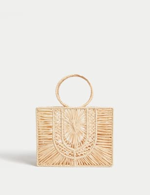 Straw Top Handle Structured Bag