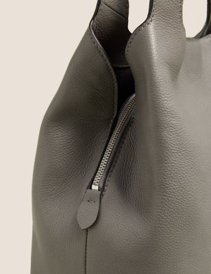 Womens M&S Collection Leather 3 Part Construction Shoulder Bag - Grey