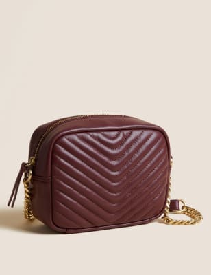 Leather Quilted Camera Cross Body Bag M S US